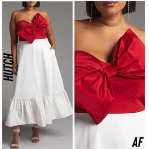 Hutch Bold Red and White Strapless Maxi Dress